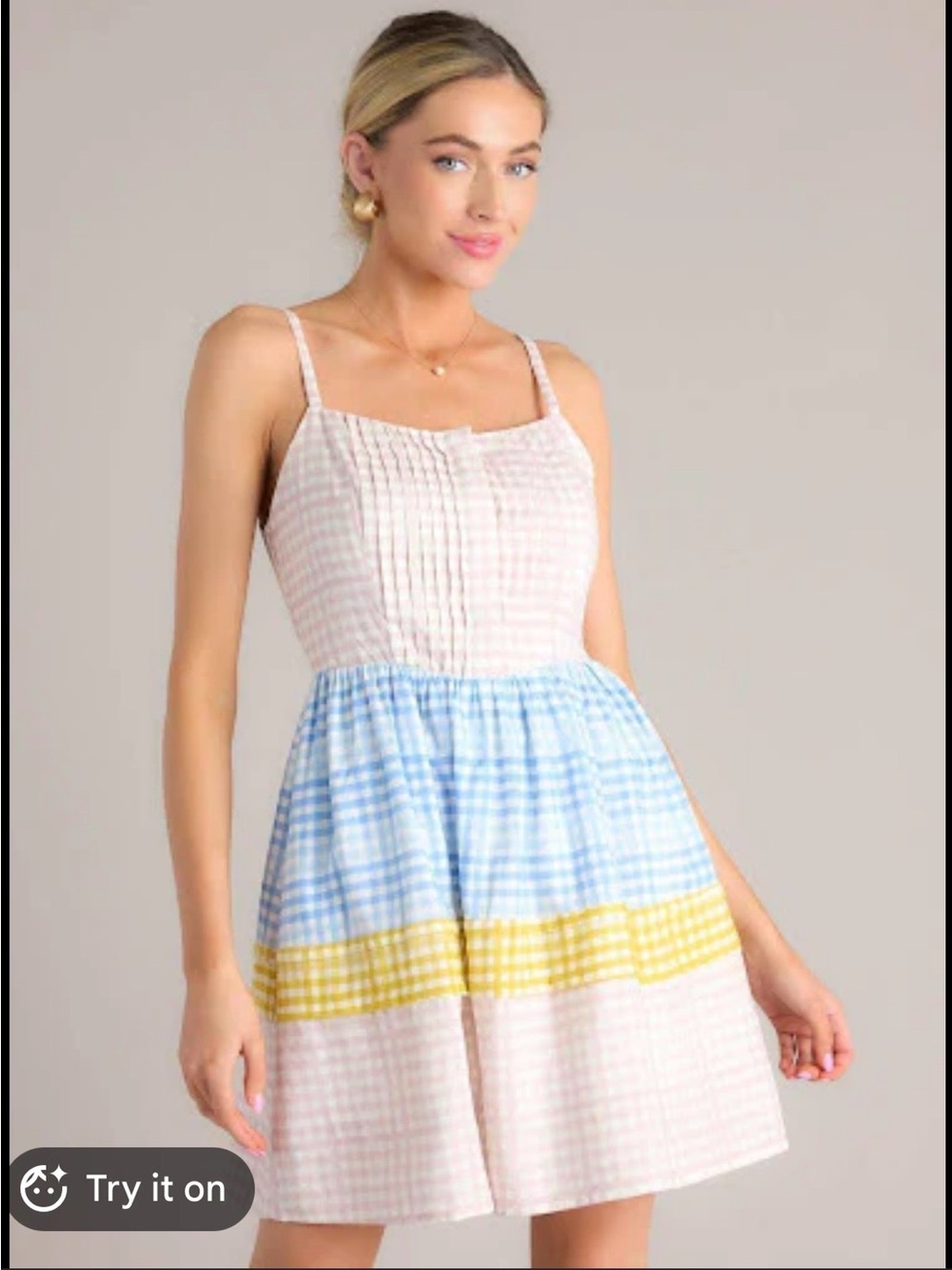 Tiered Gingham Romper Sundress in Pink, Blue & Yellow